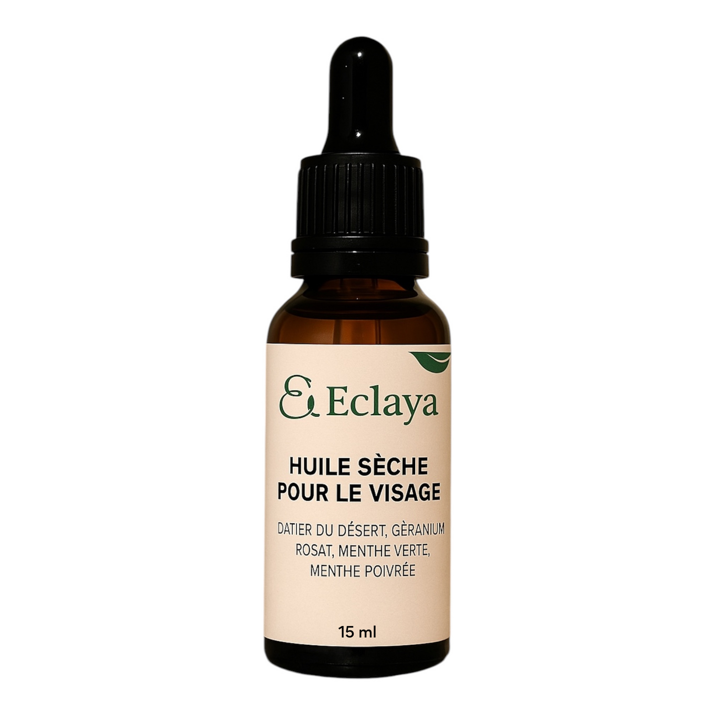 Huile Sèche pour le Visage à l'Huile de dattier du désert- Menthe verte, Menthe poivrée, Geranium Rosat
